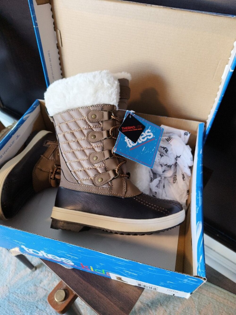 New Totes Kids Shirley Toffee Sz. 1 Snow Boots Thermolite